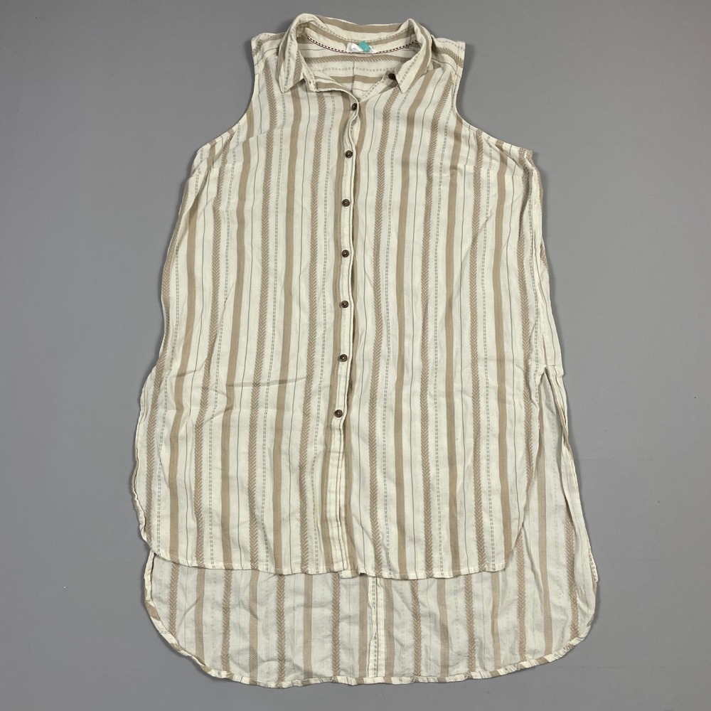 Anthropologie Sleeveless Striped Tunic Shirt Tan Cream Cotton Plus Size 2X